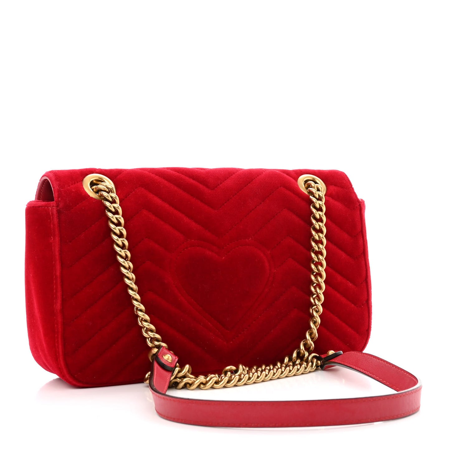Velvet Matelasse Small GG Marmont Shoulder Bag Hibiscus Red
