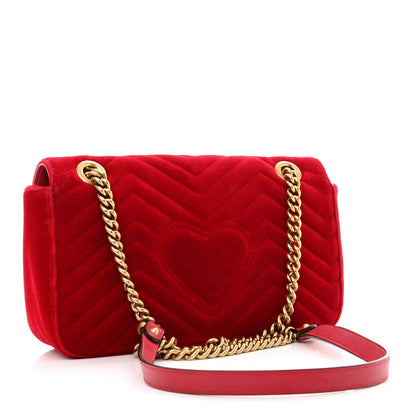 Gucci Velvet Matelasse Small GG Marmont Shoulder Bag Hibiscus Red 3 of 10