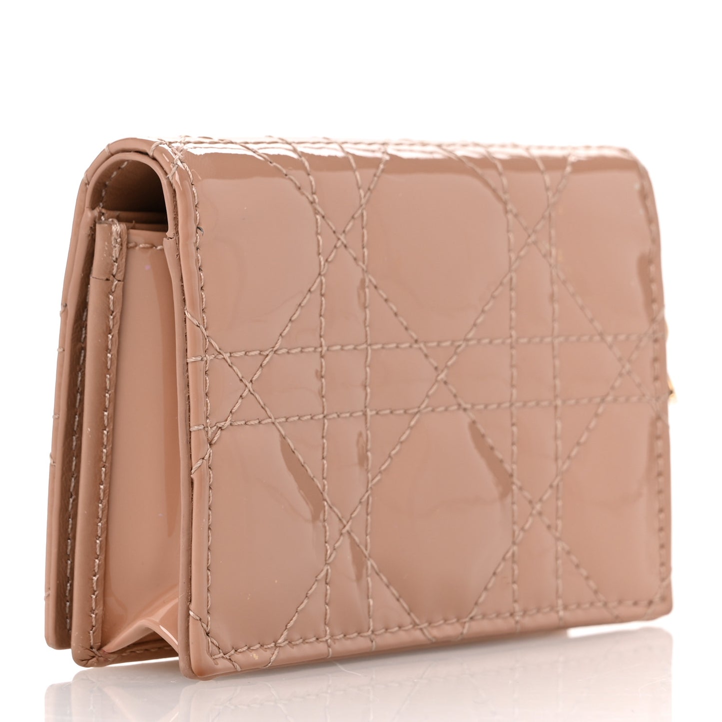 Patent Cannage Small Lady Dior Flap Card Holder Rose De Vents