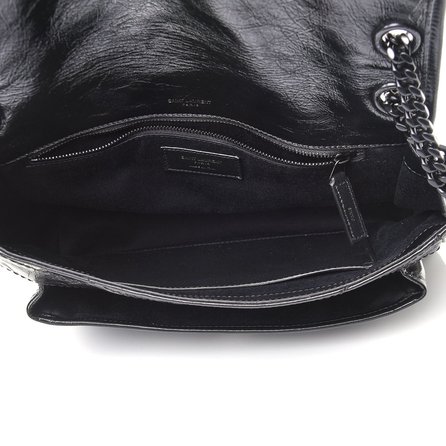Crinkled Calfskin Matelasse Monogram Medium Niki Chain Satchel Black