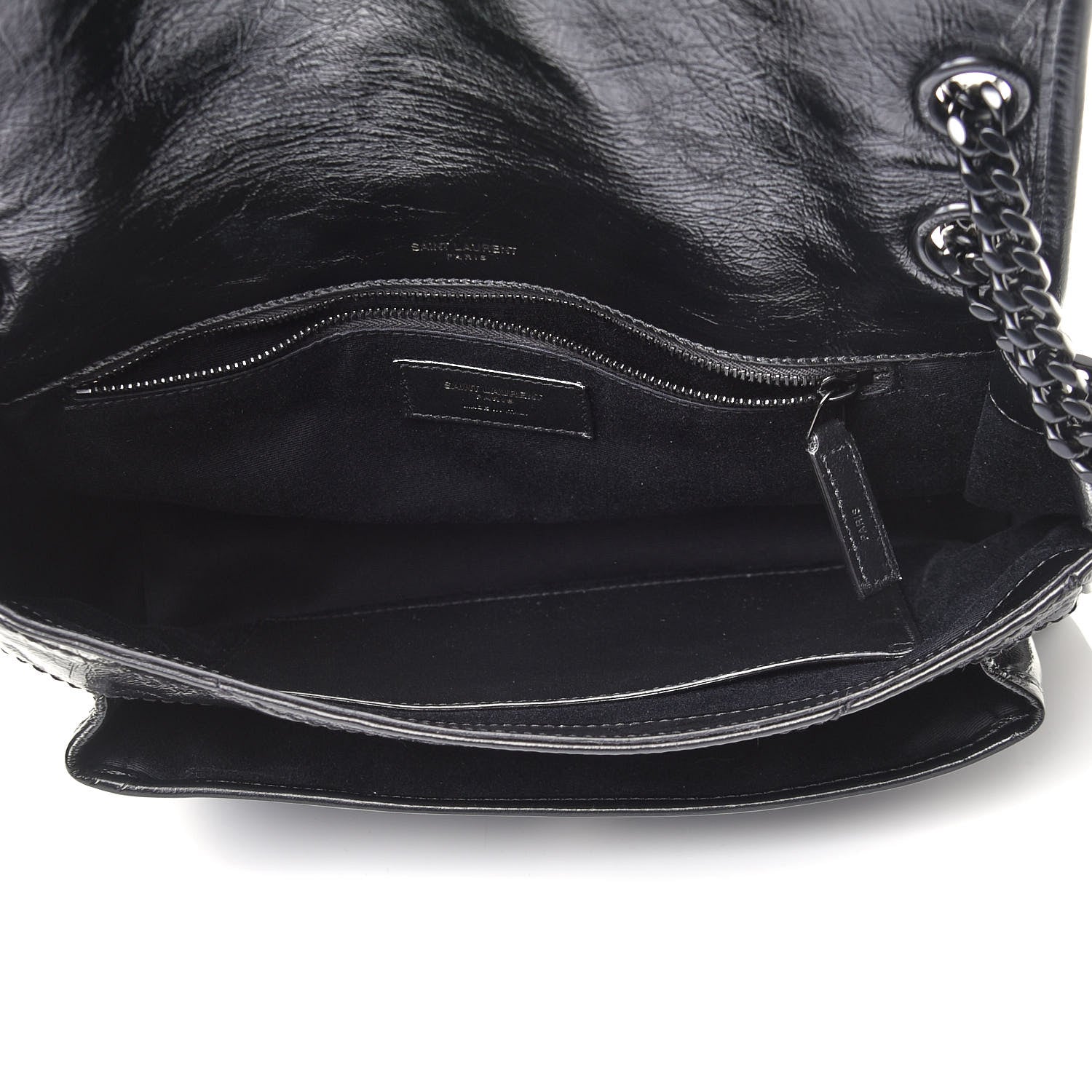 Saint Laurent Crinkled Calfskin Matelasse Monogram Medium Niki Chain Satchel Black 7 of 8