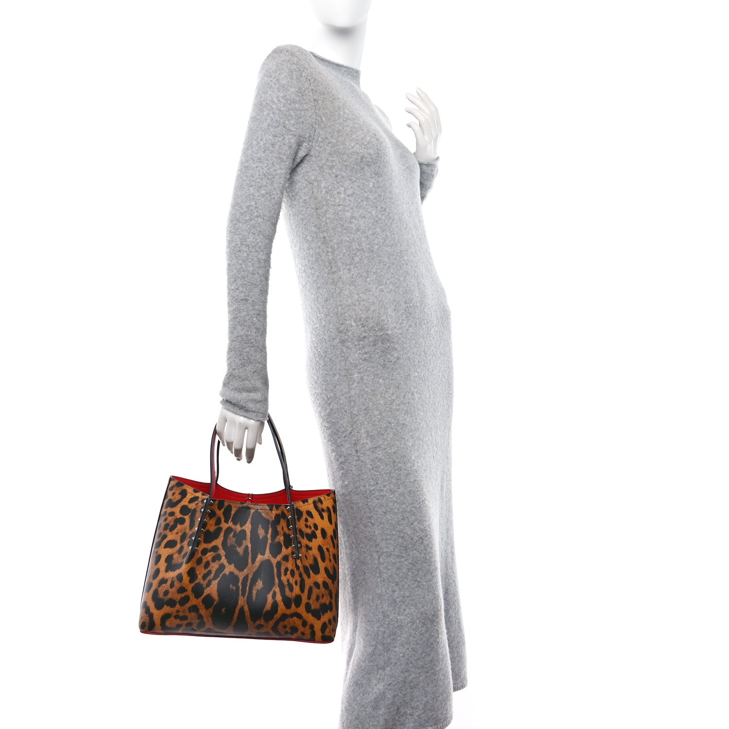 Christian Louboutin Calfskin Empire Leopard Print Spiked Cabarock Shopper Tote Spicy 2 of 9