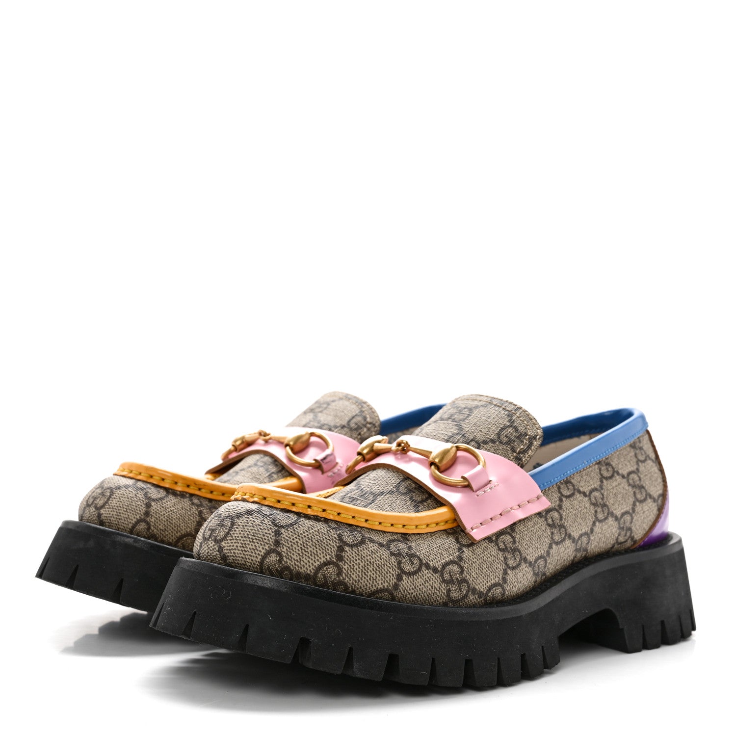 Gucci GG Supreme Monogram Cordovan Lux Womens Harald Horsebit 25mm Platform Loafers 37.5 Beige Sugar Pink Crop Shine Purple Marine 3 of 11