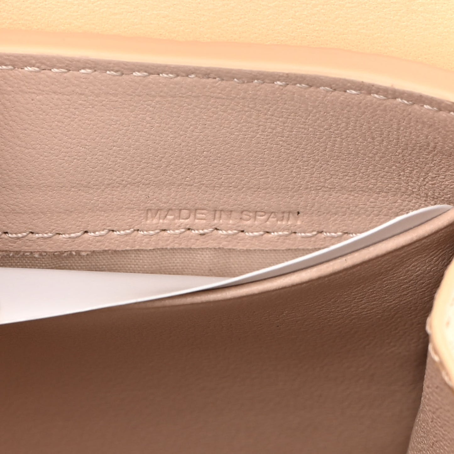 Shiny Grained Calfskin Aby Wallet on Chain Wooden Beige