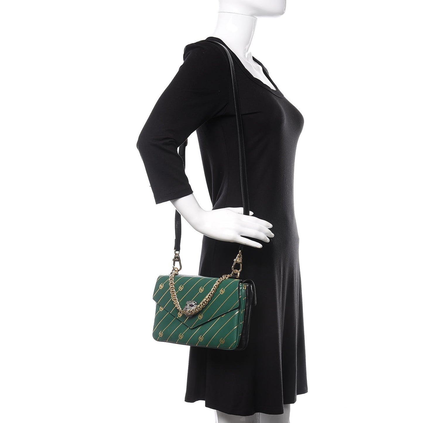 Calfskin Diagonal GG Medium Thiara Double Envelope Shoulder Bag Emerald Green Black