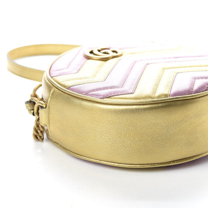 Gucci Metallic Calfskin Matelasse Mini GG Marmont Round Shoulder Bag Gold Pink 6 of 10