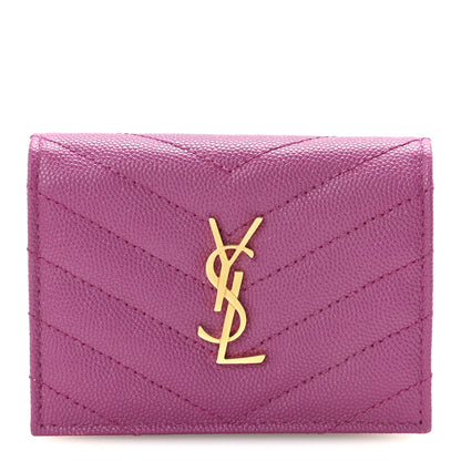 Saint Laurent Grain De Poudre Matelasse Chevron Monogram Flap Card Case Dark Grape 1 of 8