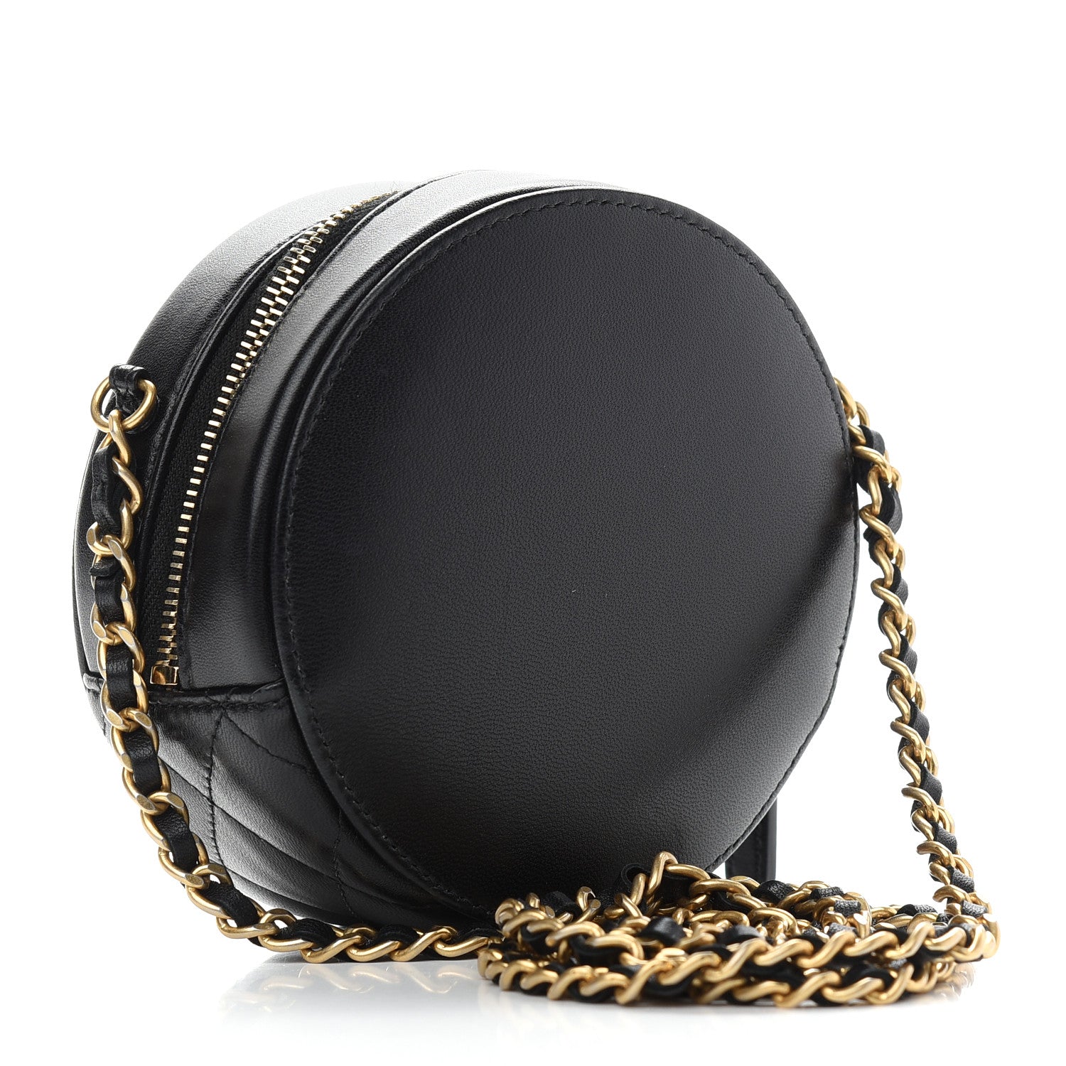 Chanel Lambskin Quilted Lucky Charms CC Round Clutch With Chain Black 3 of 9