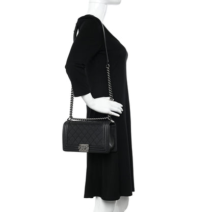 Chanel Calfskin Stitched Medium Boy Flap Black 2 of 10