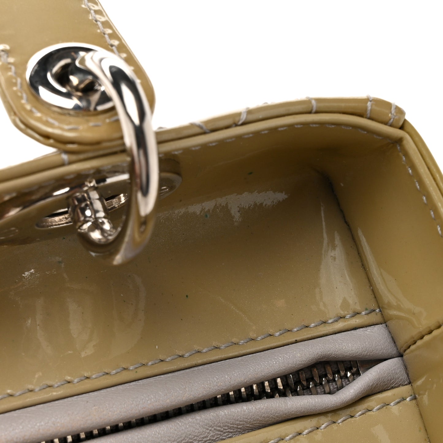 Patent Cannage Studded Double Strap Medium Lady Dior Beige