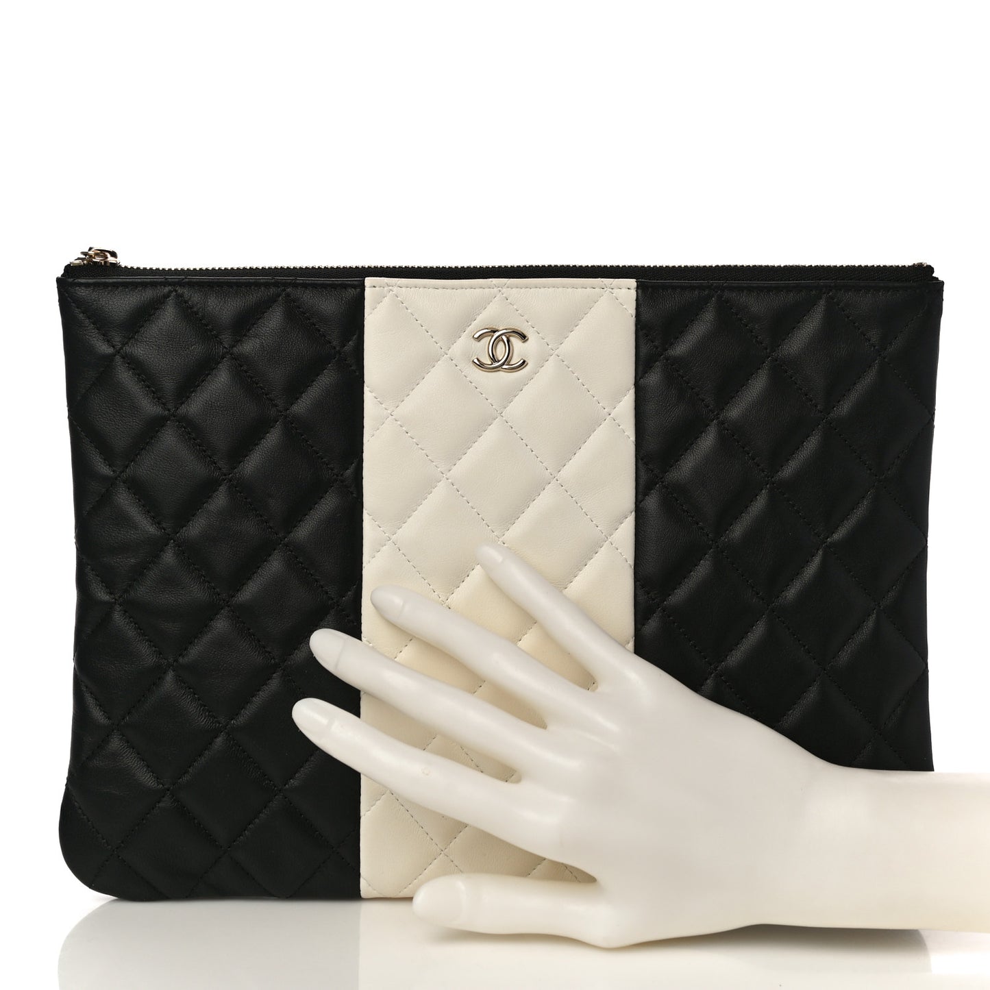 Lambskin Quilted Medium Cosmetic Case Black White