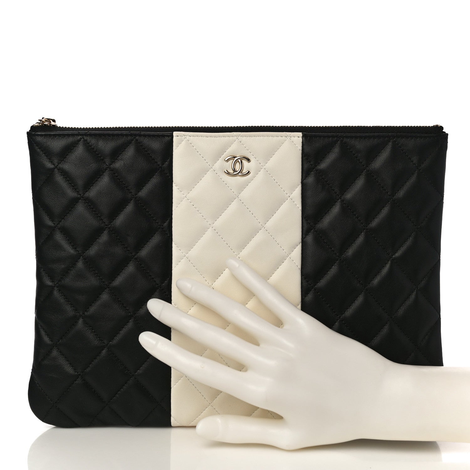 Chanel Lambskin Quilted Medium Cosmetic Case Black White 2 of 11