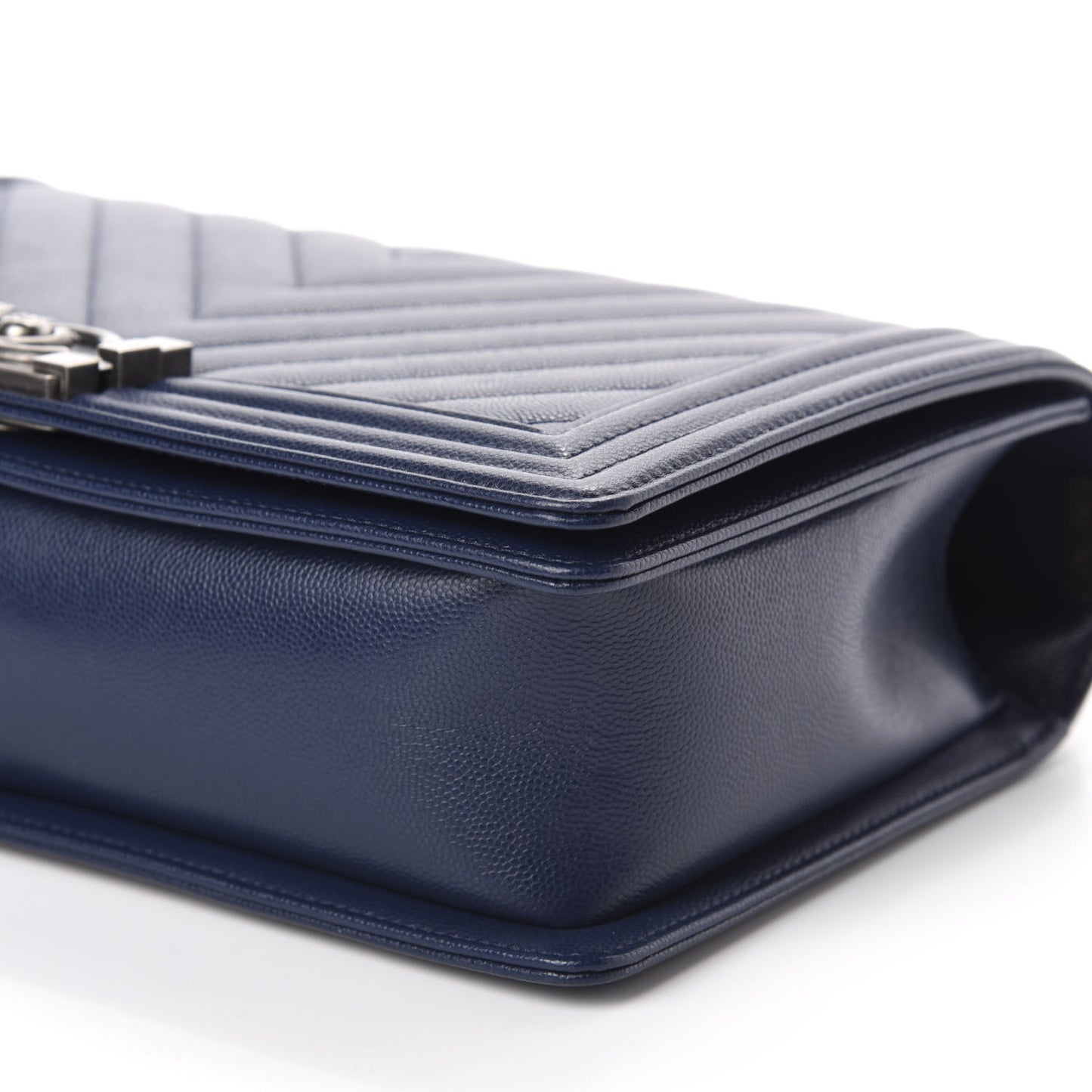Caviar Chevron Quilted New Medium Boy Flap Dark Navy Blue