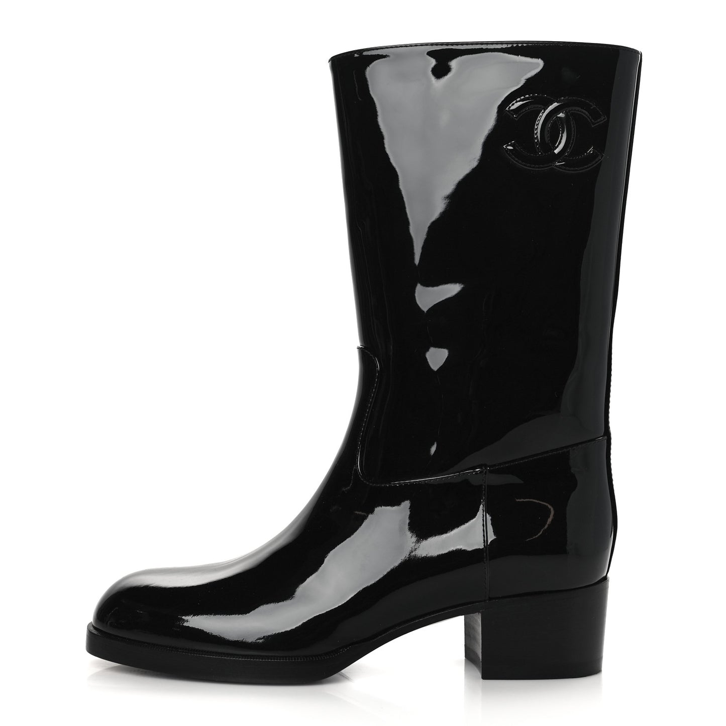 Patent CC Mid Calf Boots 38.5 Black