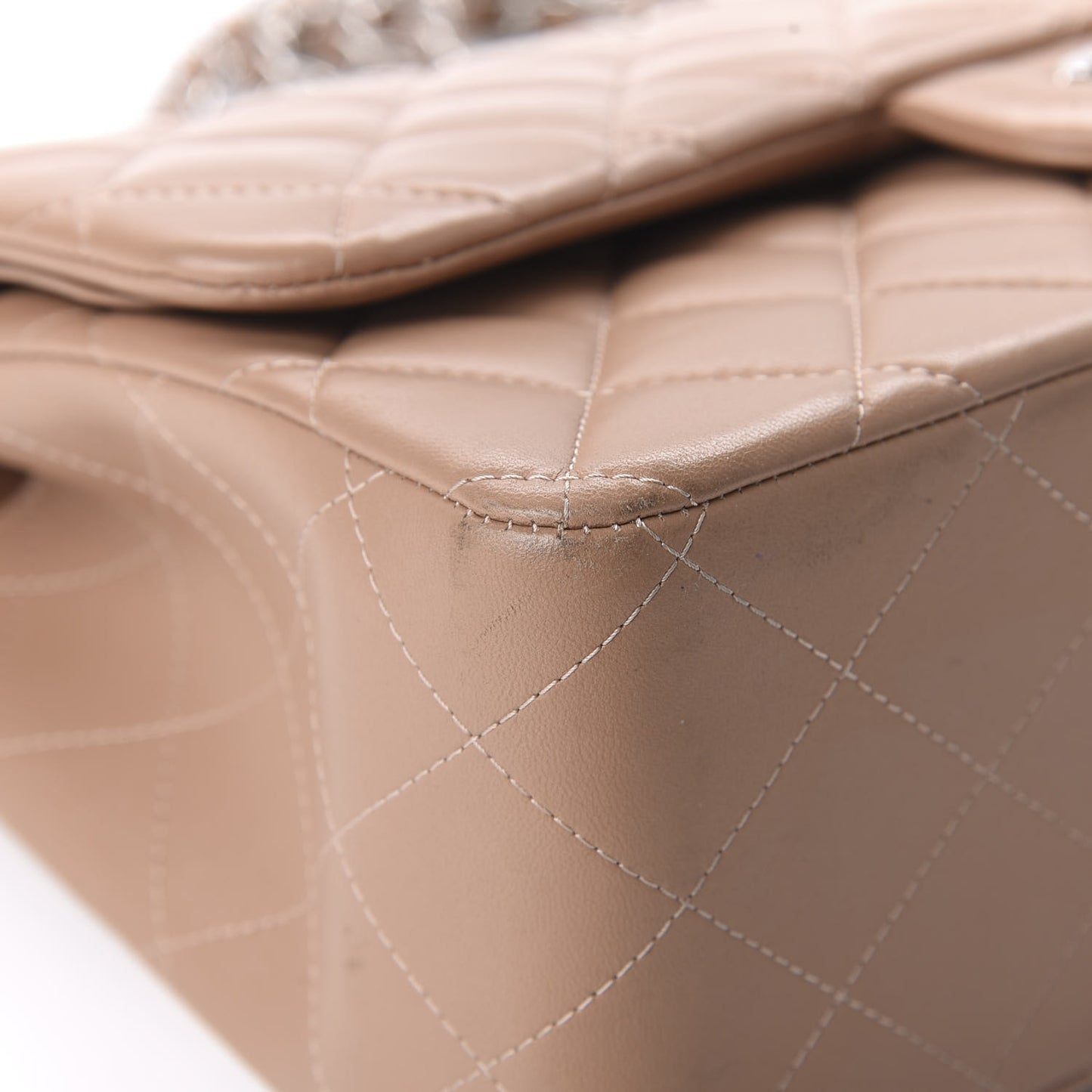 Lambskin Quilted Jumbo Double Flap Dark Beige