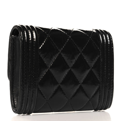 Chanel Distressed Patent Quilted Boy Flap Card Holder Wallet Black 3 of 8