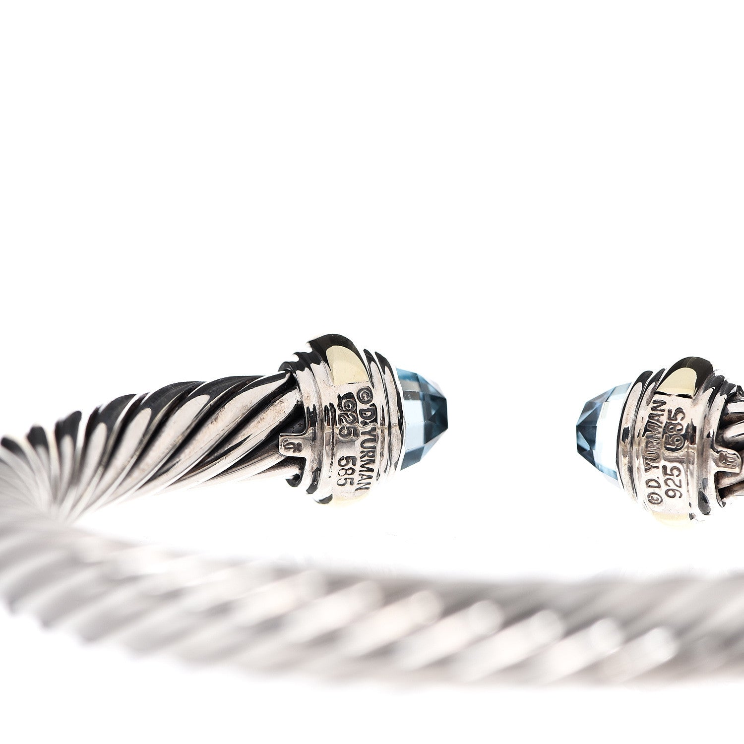 David Yurman Sterling Silver 14K Yellow Gold Blue Topaz 7mm Cable Classics Bracelet 3 of 3