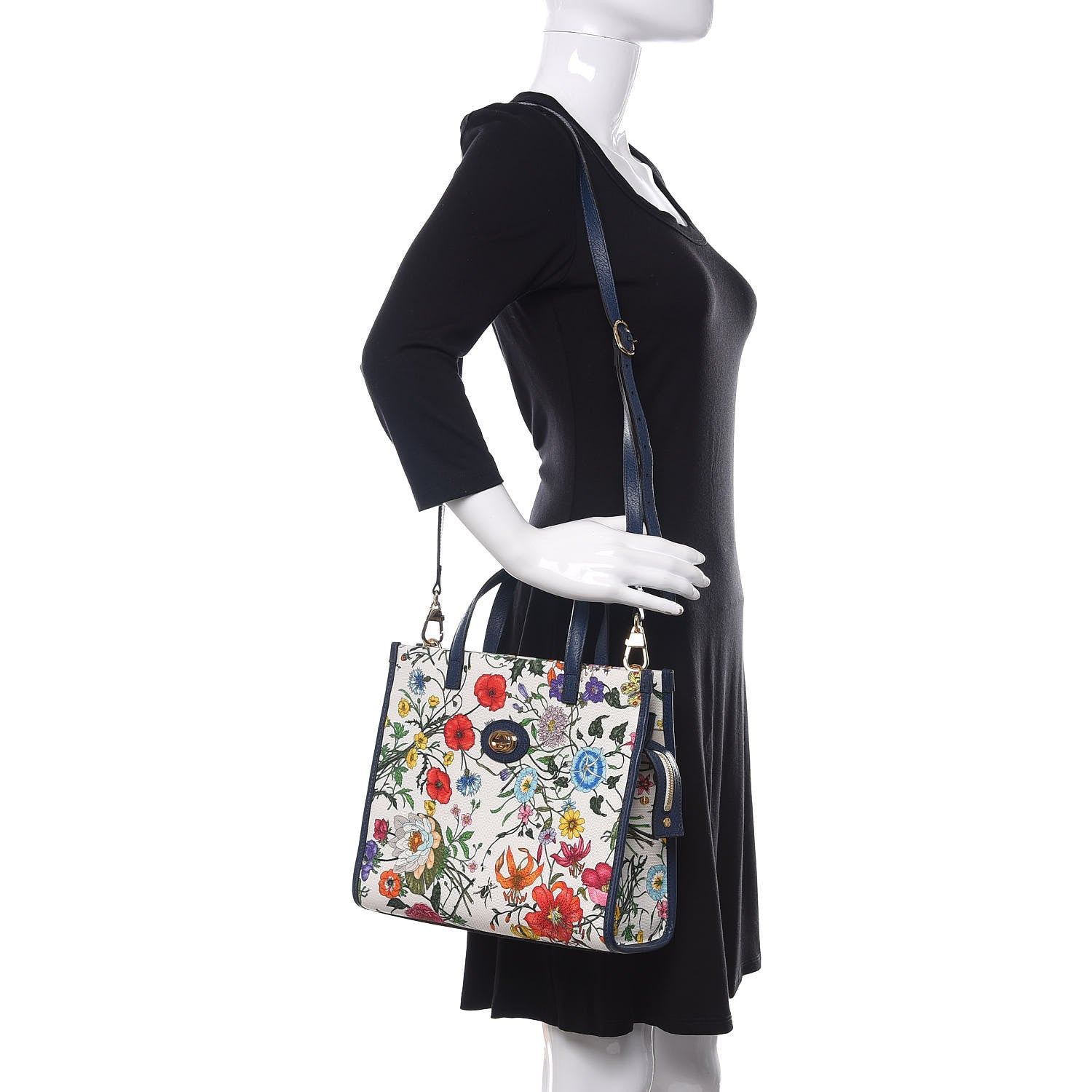 Gucci Canvas Medium Flora Tote White Multicolor Blue Agata 2 of 9