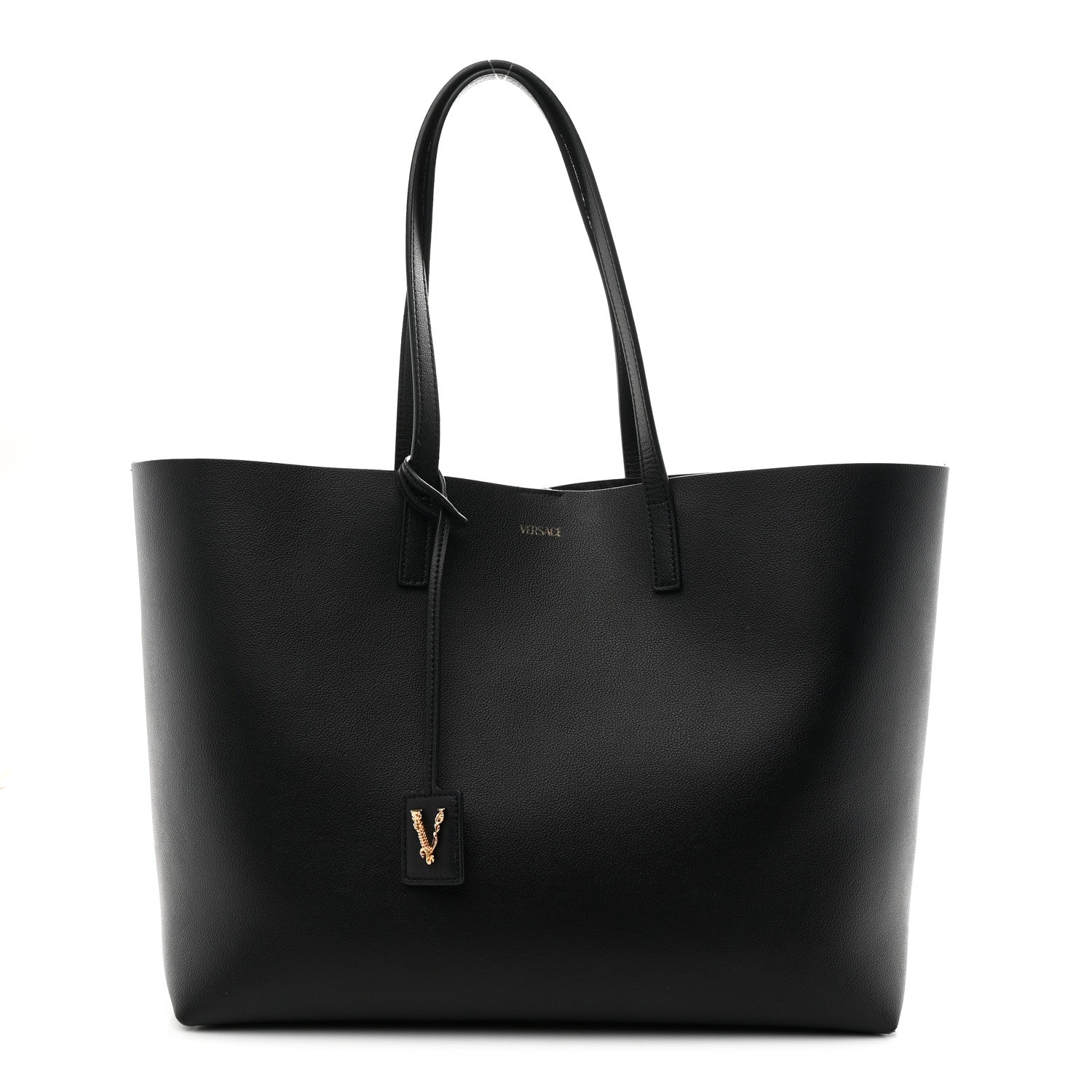 Versace Calfskin Virtus Tote Black 1 of 10