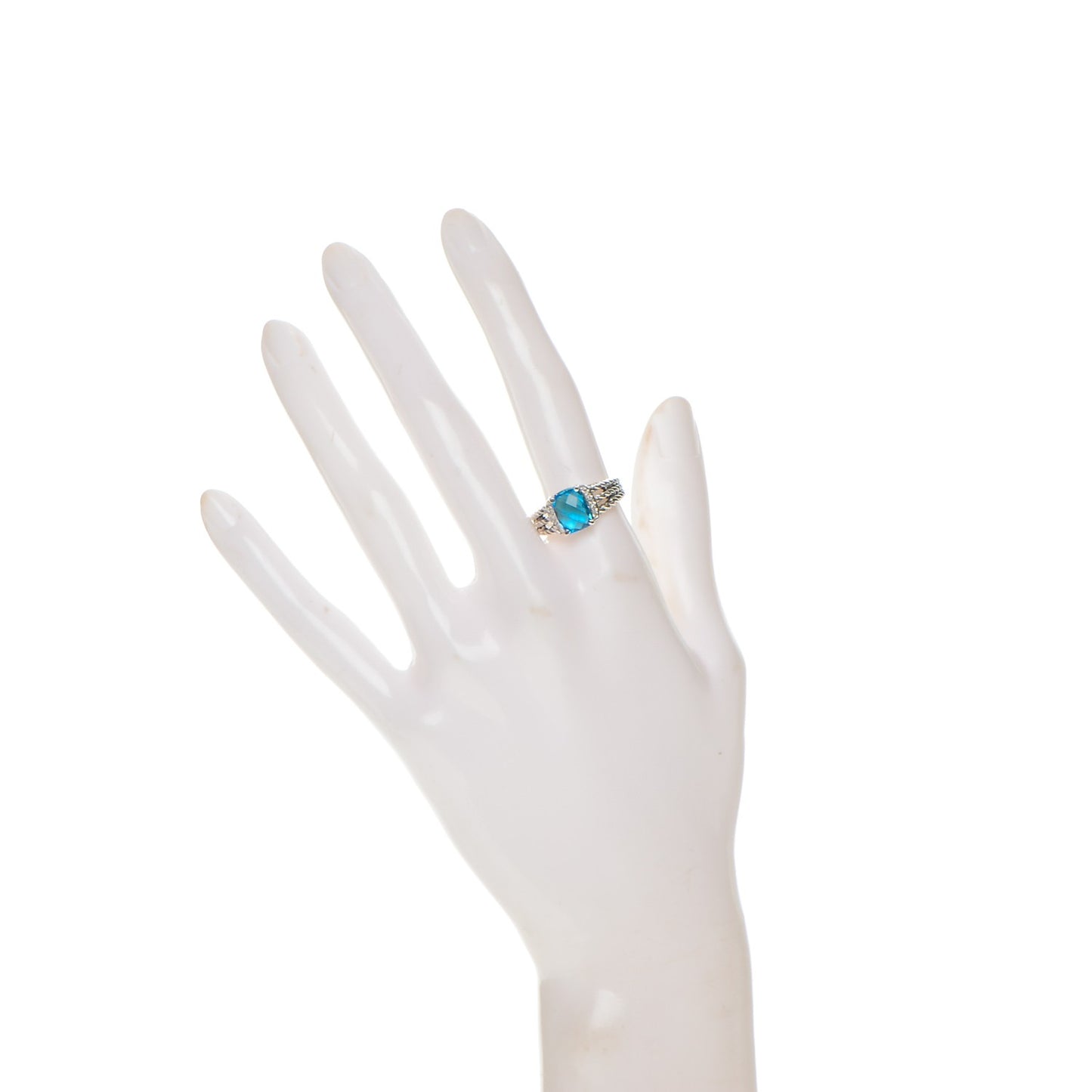 Sterling Silver Diamond Blue Topaz 10mm Petite Wheaton Ring 57 8