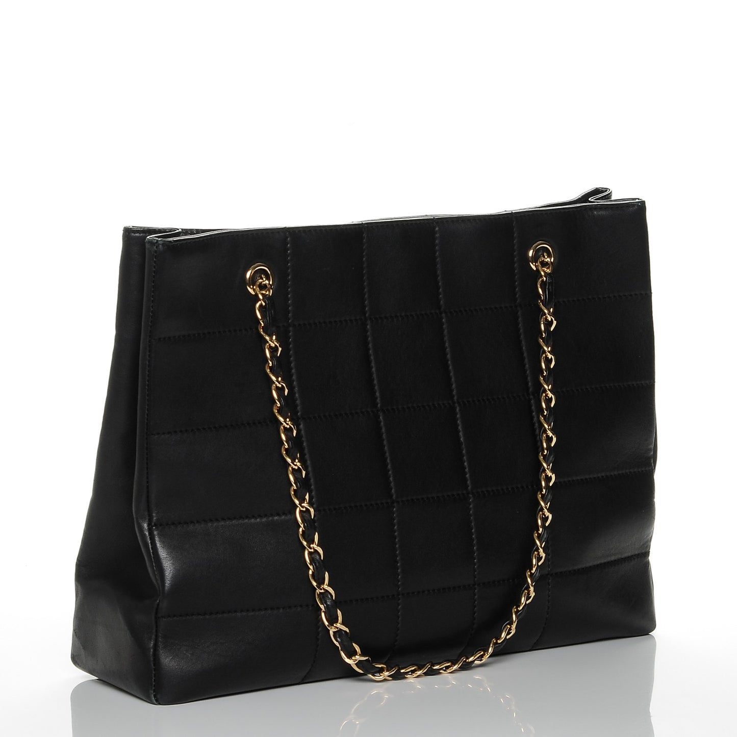 Lambskin Square Stitched Tote Black