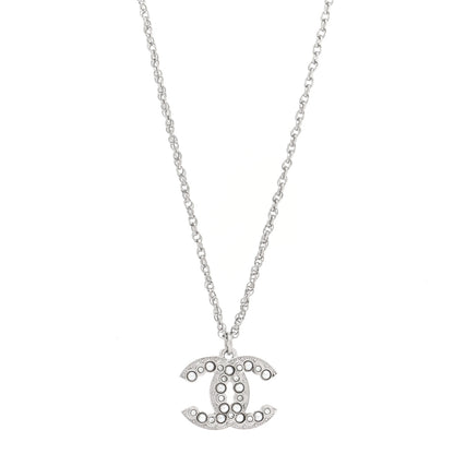Chanel Pearl Crystal CC Pendant Necklace Silver 1 of 5