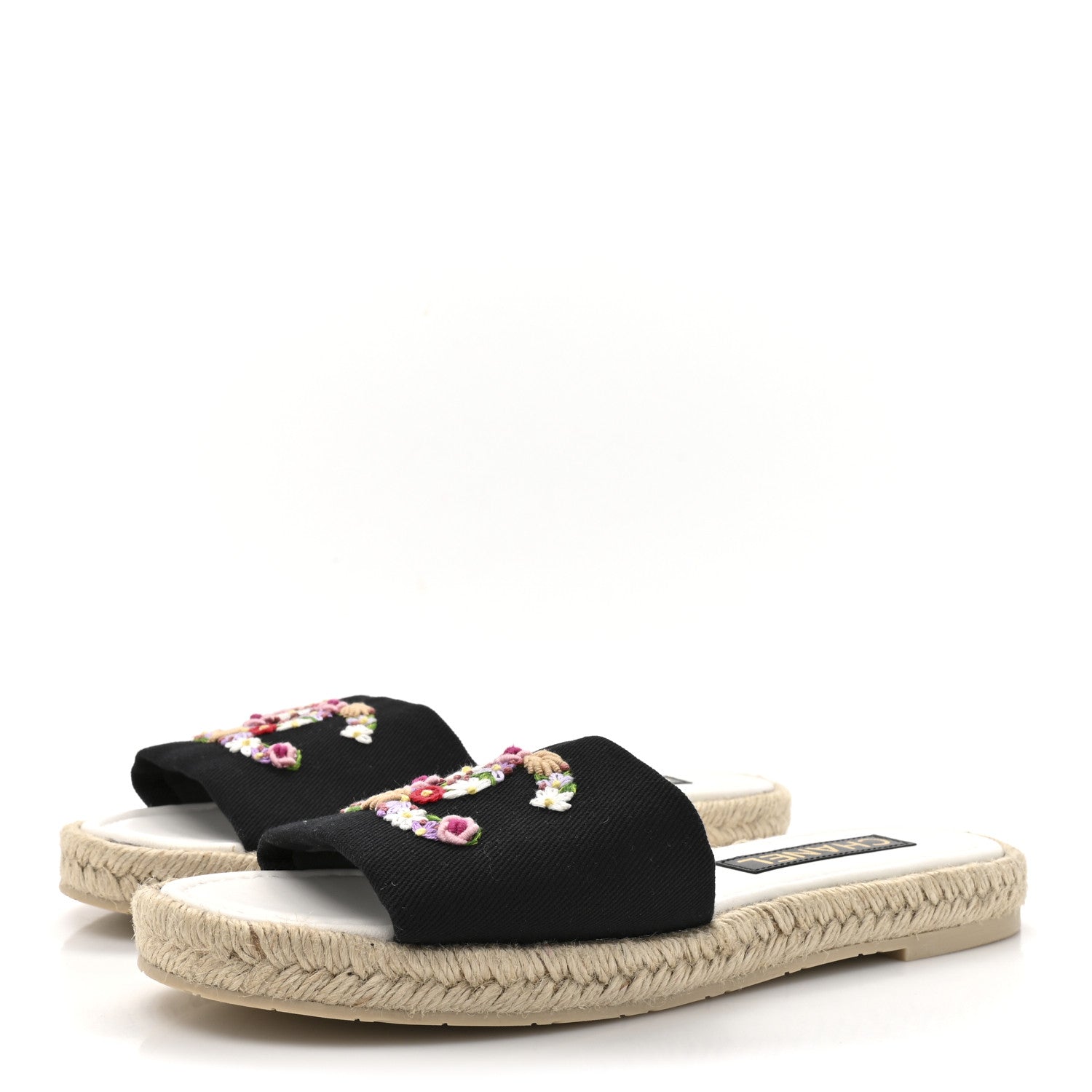 Chanel Canvas Embroidered CC Floral Espadrille Slip On Sandals 41 Black Multicolor 4 of 10