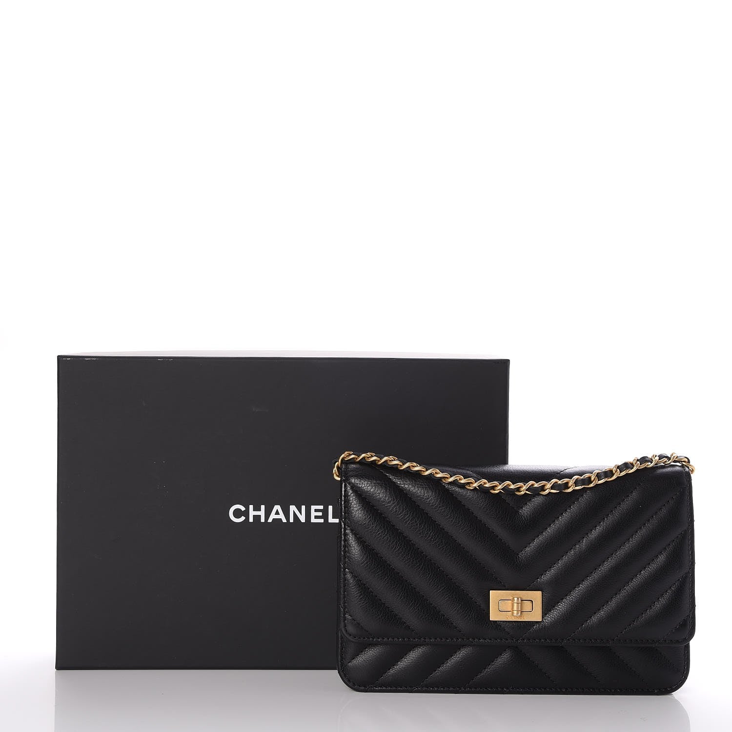 Chanel Sheepskin Chevron Reissue Wallet On Chain WOC Black 9 of 9