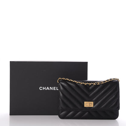Chanel Sheepskin Chevron Reissue Wallet On Chain WOC Black 9 of 9