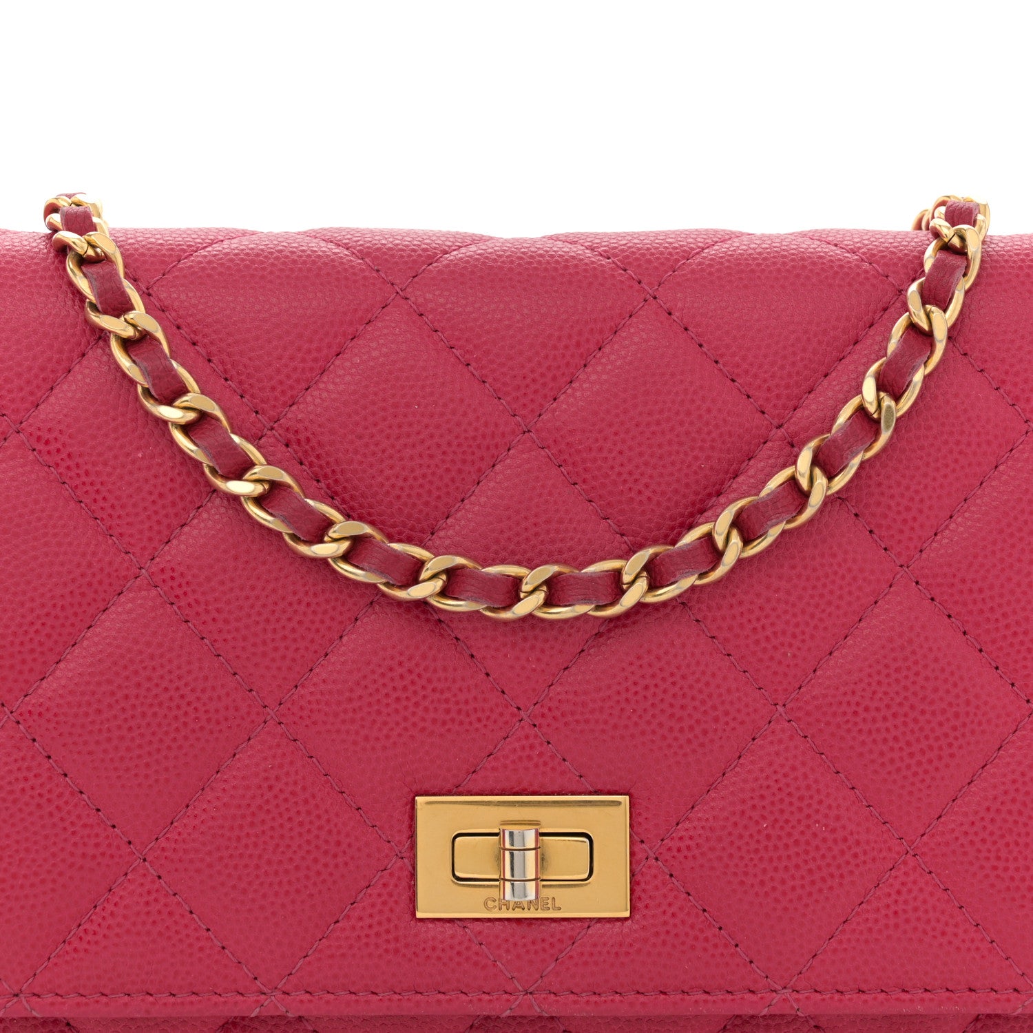 Chanel Caviar Quilted 2.55 Reissue Wallet On Chain WOC Dark Pink 9 of 13