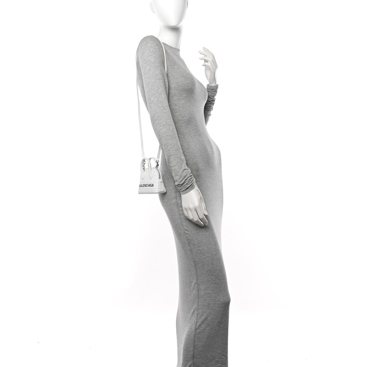 Calfskin Logo Crocodile Embossed Mini Ville Top Handle Bag White Black