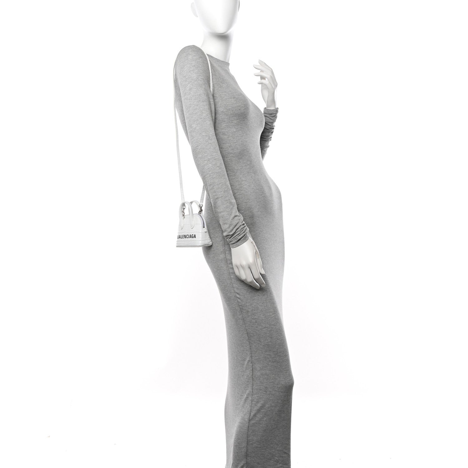 Balenciaga Calfskin Logo Crocodile Embossed Mini Ville Top Handle Bag White Black 2 of 10