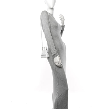 Balenciaga Calfskin Logo Crocodile Embossed Mini Ville Top Handle Bag White Black 2 of 10