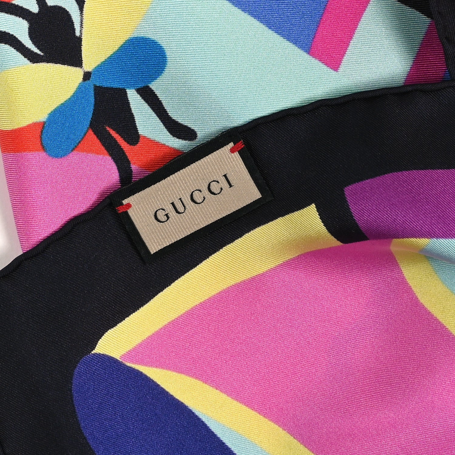 Gucci Silk Twill Guccissimo Square Scarf Fuxia Yellow 4 of 4