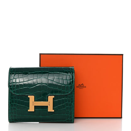 Hermes Shiny Alligator Constance Short Wallet Vert Emeraude 9 of 9