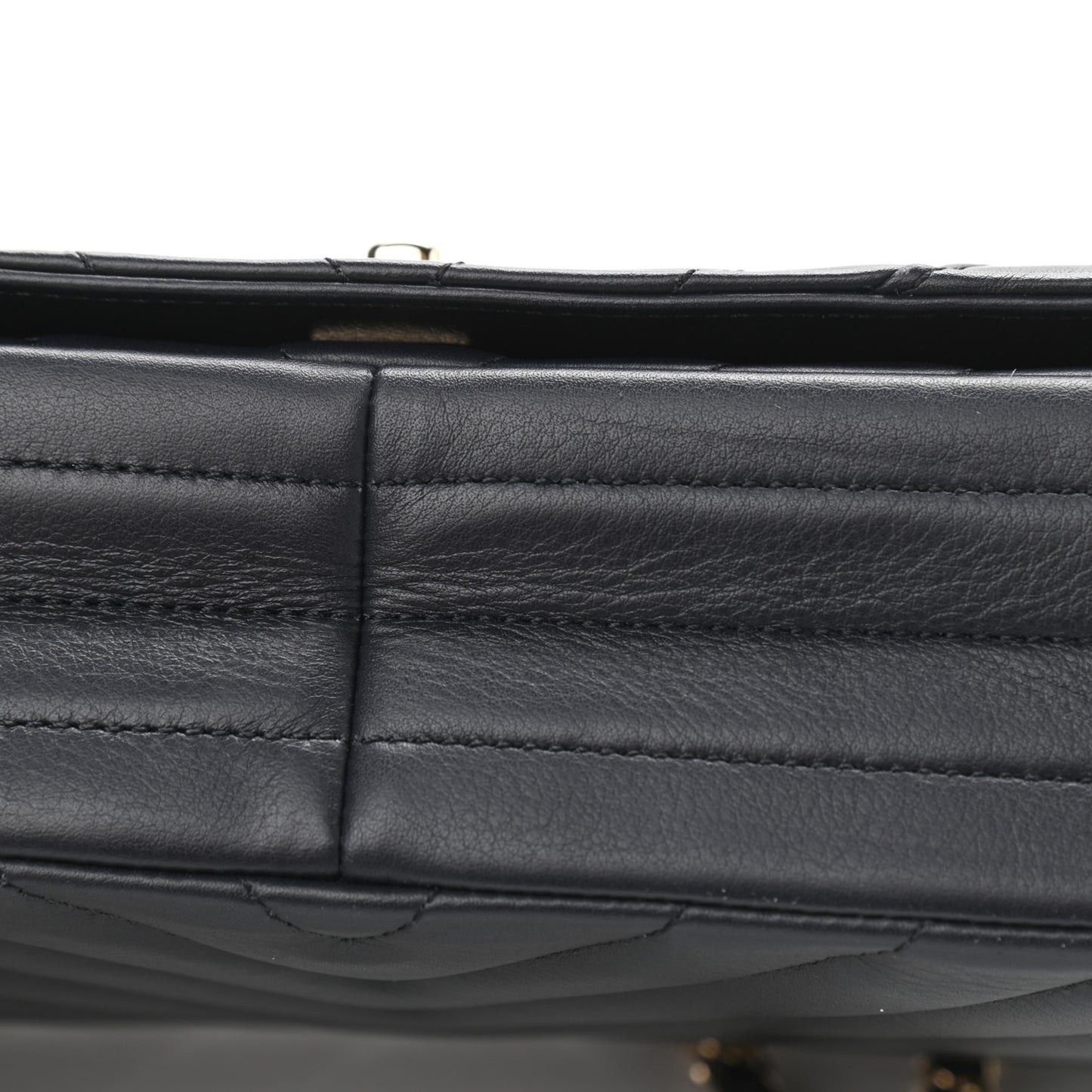 Calfskin Chevron Quilted Medium Statement Flap Navy Blue