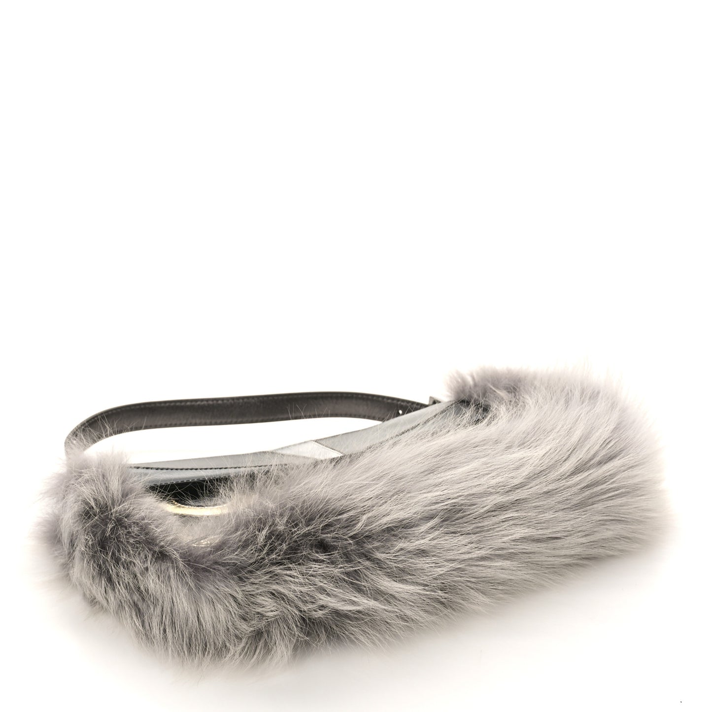 Metallic Saffiano Fox Fur Monster Baguette Gray