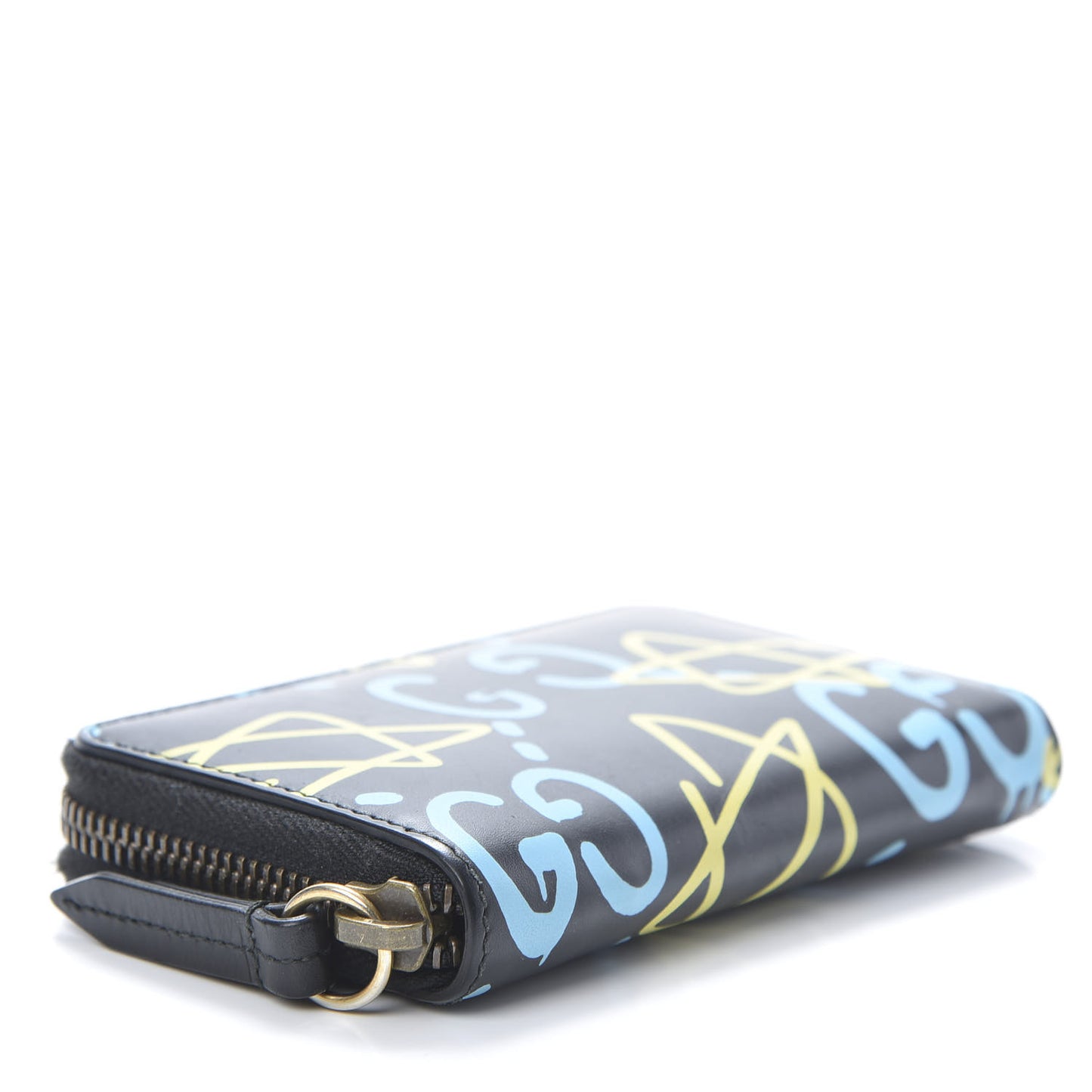 Calfskin GucciGhost Zip Around Card Case Black New Acquamarine