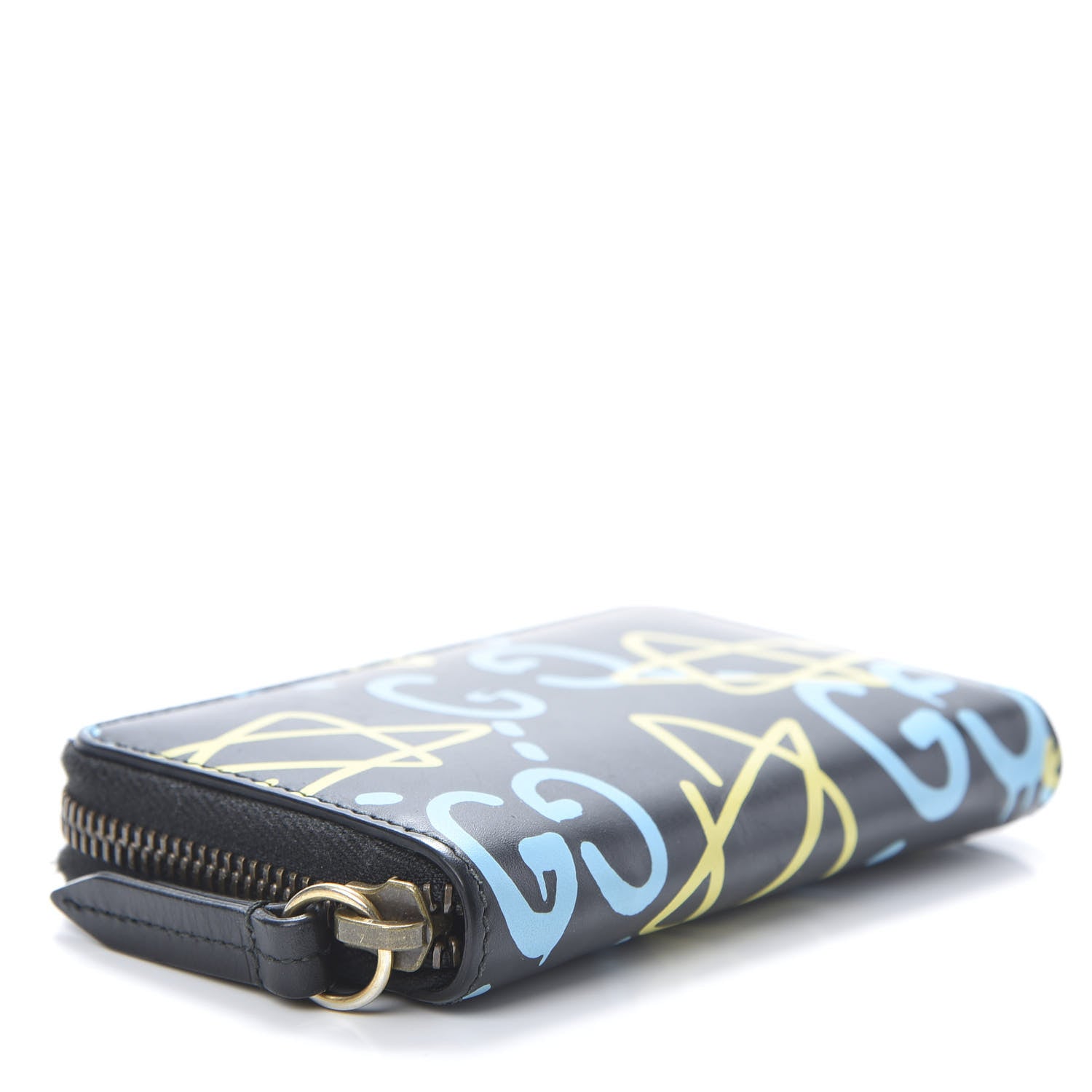Gucci Calfskin GucciGhost Zip Around Card Case Black New Acquamarine 4 of 9