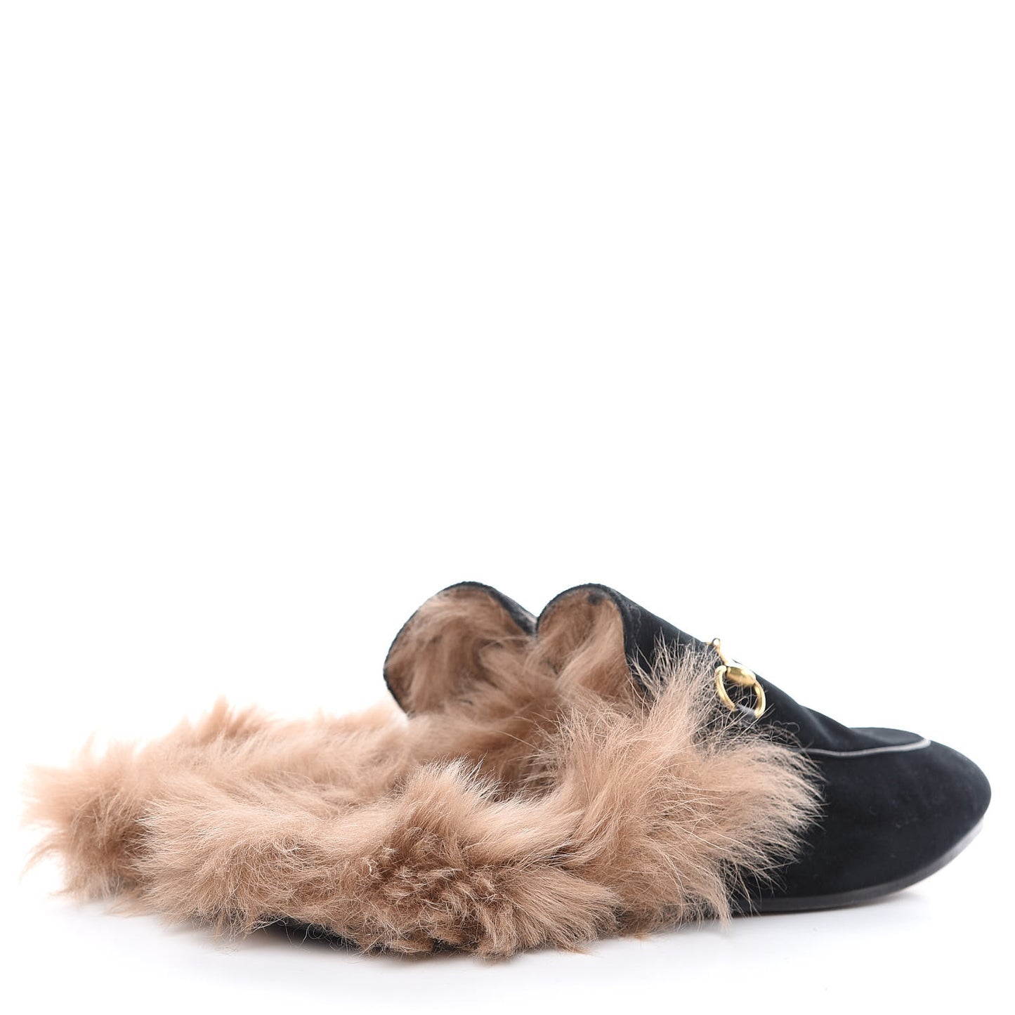Velvet Fur Womens Princetown Slippers 41 Black