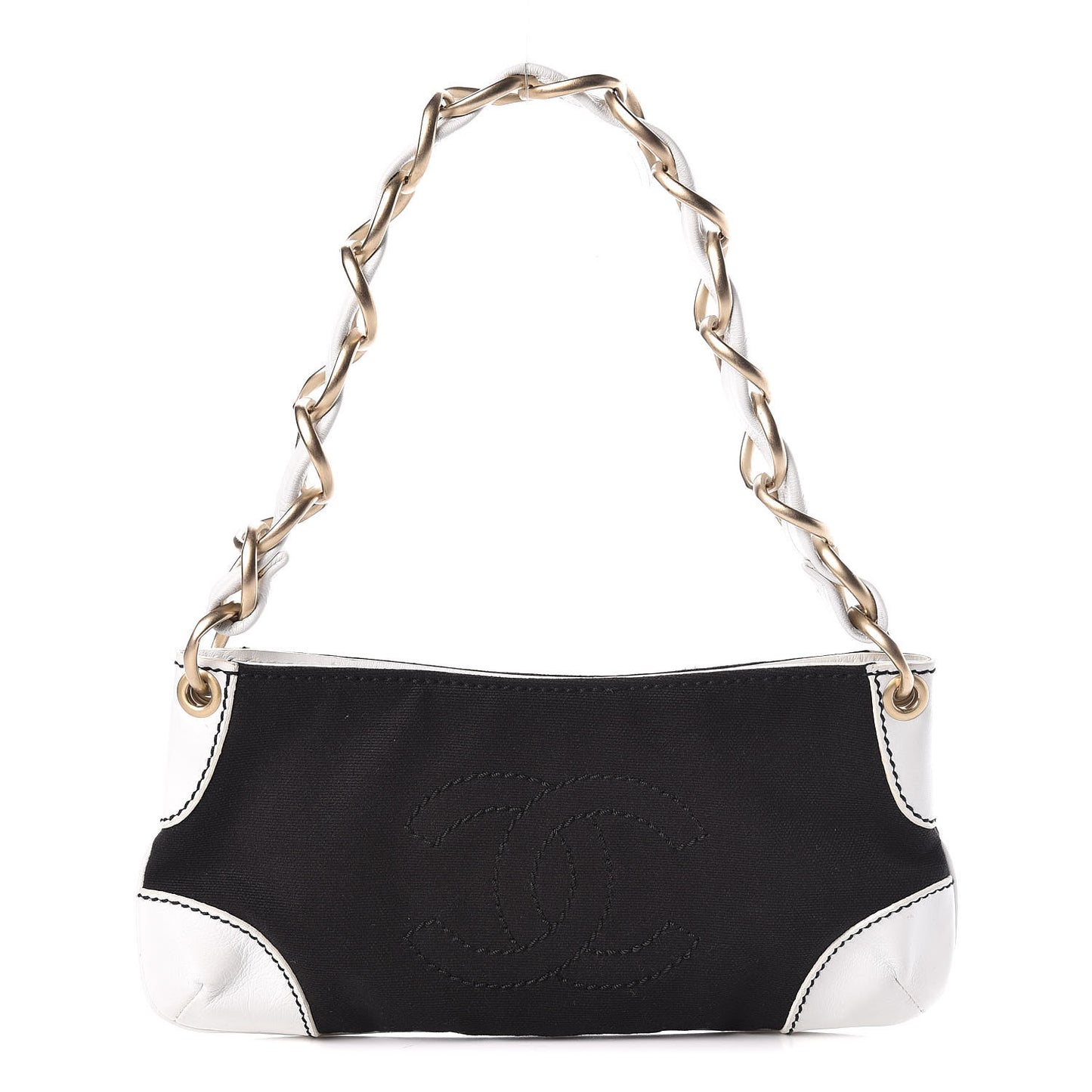 Lambskin Canvas CC Small Olsen Chain Shoulder Bag White Black