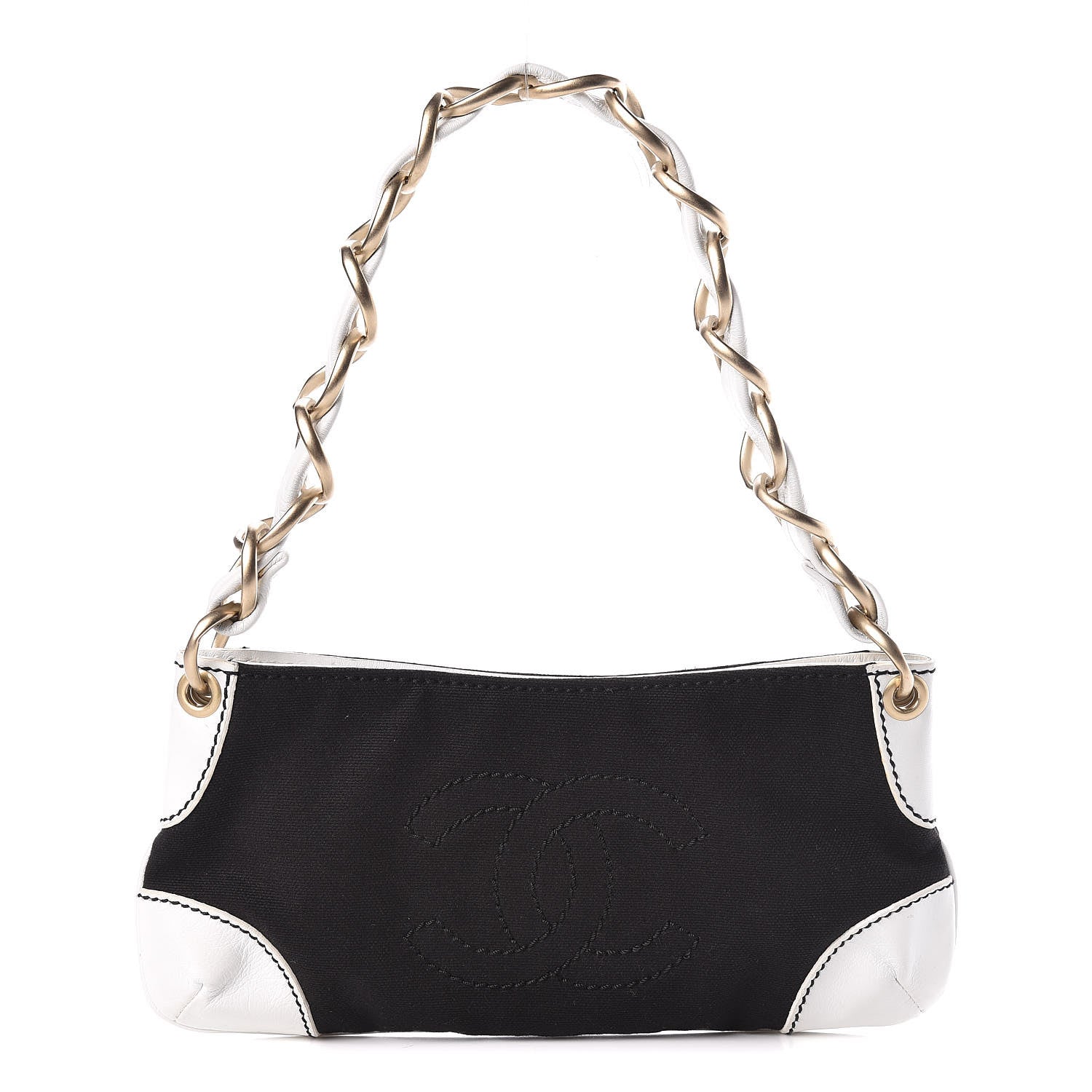 Chanel Lambskin Canvas CC Small Olsen Chain Shoulder Bag White Black 1 of 13