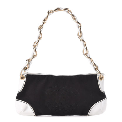 Chanel Lambskin Canvas CC Small Olsen Chain Shoulder Bag White Black 1 of 13