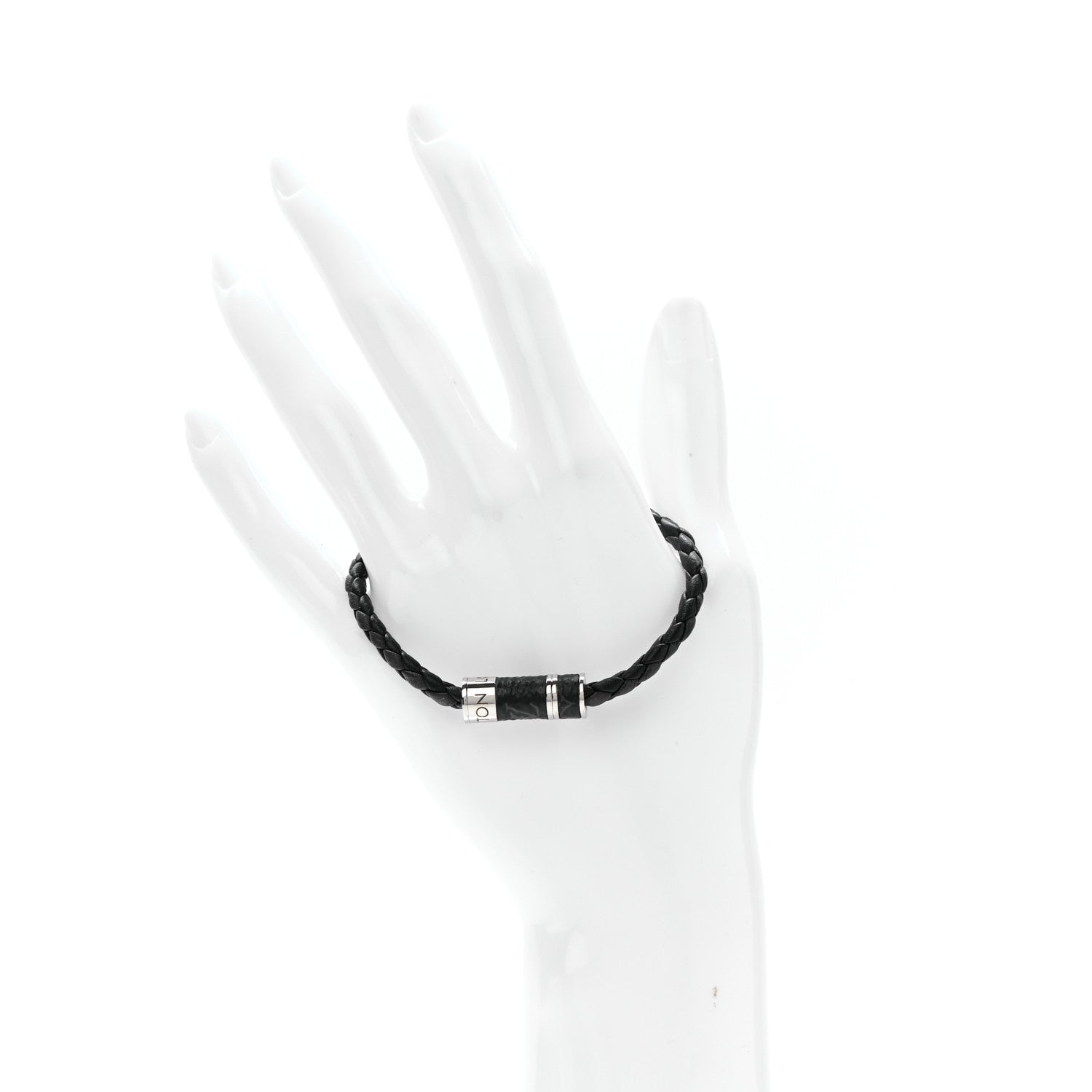 Louis Vuitton Calfskin Monogram Eclipse Braided Bracelet 19 Black 2 of 5
