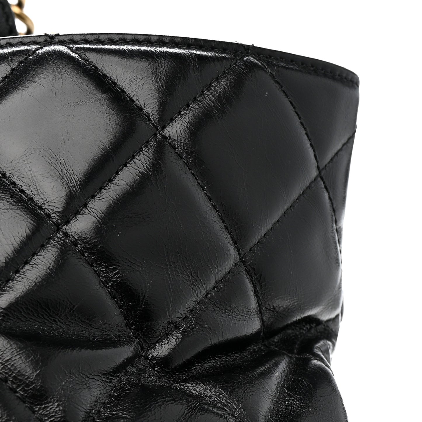 Glazed Calfskin Quilted Gold Bar Tote Black