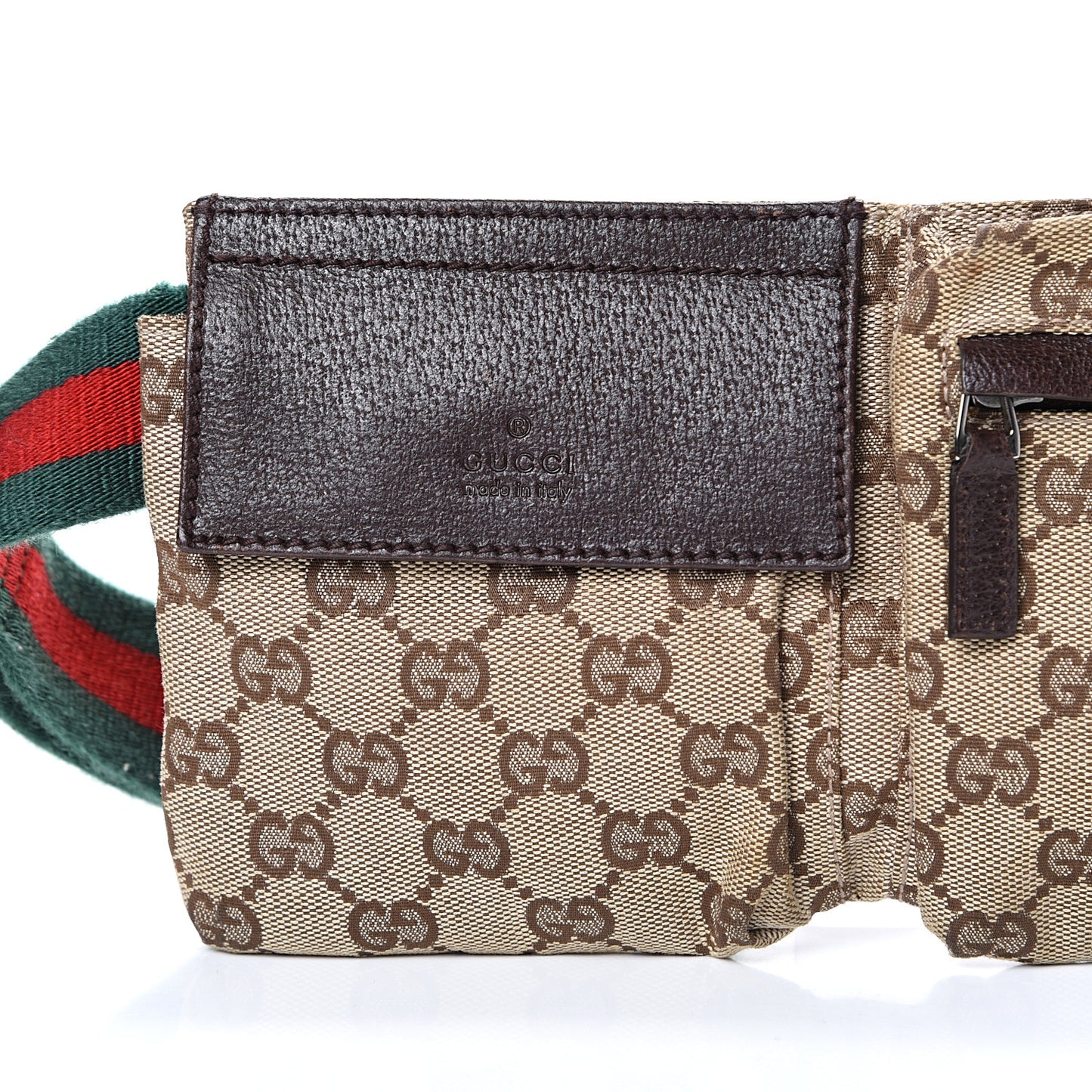 GG Monogram Double Pocket Belt Bag Dark Brown