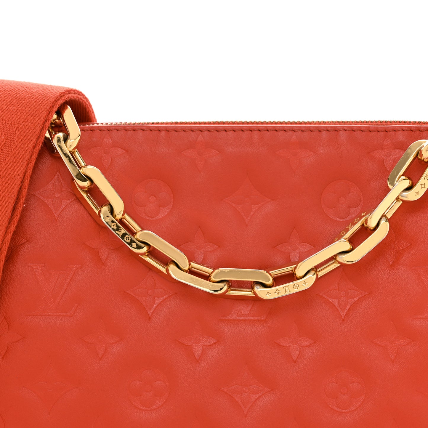 Lambskin Embossed Monogram Coussin PM Red