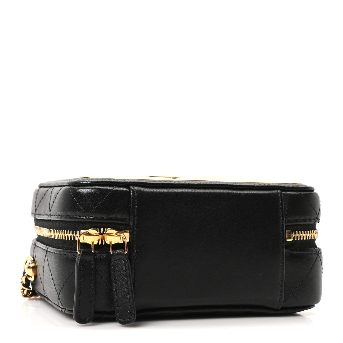 Chanel Lambskin Quilted Golden Plate Clutch With Chain Black 4 of 11