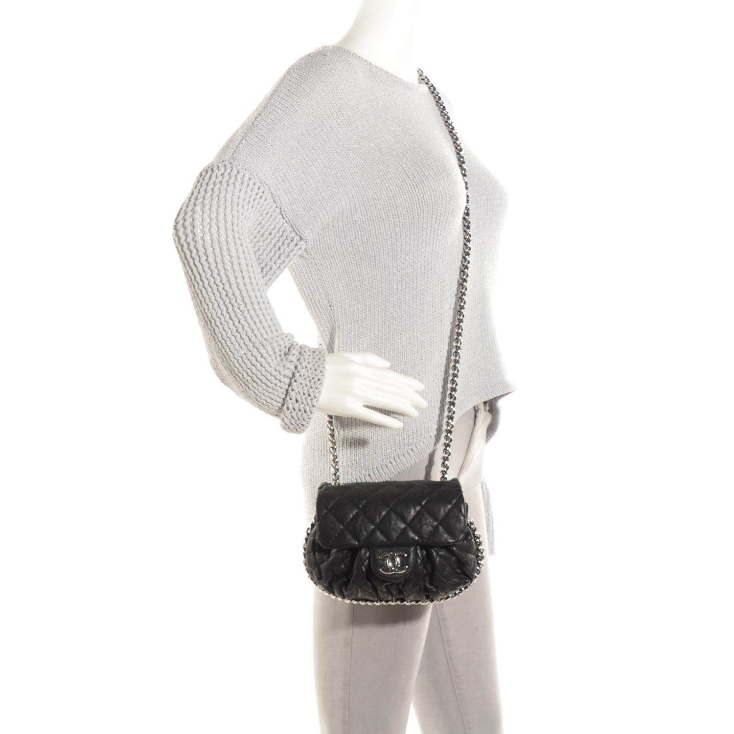 Chanel Washed Lambskin Chain Around Mini Flap Black 2 of 7