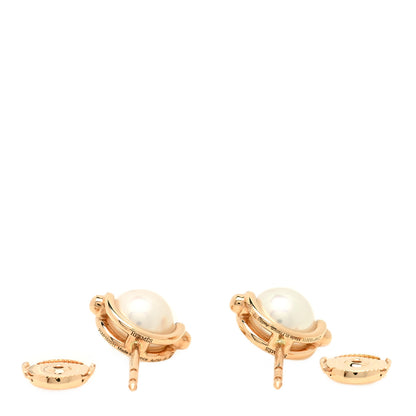 Hermes 18K Rose Gold Pearl PM Chandra Earrings 3 of 5